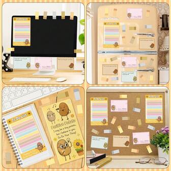 卡通土豆激励便签套装，可爱的土豆图案，带有“爱自己”等积极短语，多种尺寸适合各种场景，让计划和记笔记变得有趣且鼓舞人心