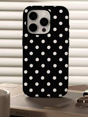 1pc Black & White Polka Dot 2-In-1 Detachable Hard & Soft Protective Case Compatible With Apple 17/16/15/14/13/12/11 Series, Unisex Gift