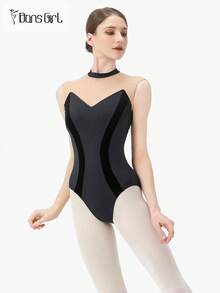 DonsGirl 1 Piece Women's Ballet Leotard, Dance Performance Costume - Elastic Mesh Fabric With Quilting, Elegant Stand-Up Collar, Velvet Waistline, Figure-Hugging Fit Bodysuit (Built-In Padded Bra) - Black - View 8