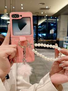 Funda protectora para teléfono móvil plegable Galaxy Z Flip 5 y Z Flip 6 con carga inalámbrica, cadena colgante con orificio, ligera y delgada, anti-caída, de color blanco y con estilo