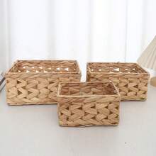 3 件套（S+M+L）/1 件套手工编织藤条篮套装，用于整理 3 件套物品，大/中/小号藤条储物篮套装，手工编织储物篮，用于食物储藏室，天然水葫芦储物篮，用于咖啡桌和家具装饰， - 米色 - 查看 2