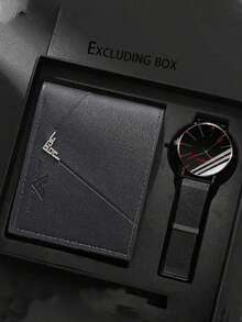 2pcs/Set Men's Luxury Simulated Quartz Watch And Wallet Combo - Black Watch Strap, Wallet With Cash Compartment - Ideal Gift For Christmas, Valentine's Day, Birthday - Fashionable & Practical Daily Essential (Battery-Powered Quartz Movement), Suitable For Men - Black - View 11