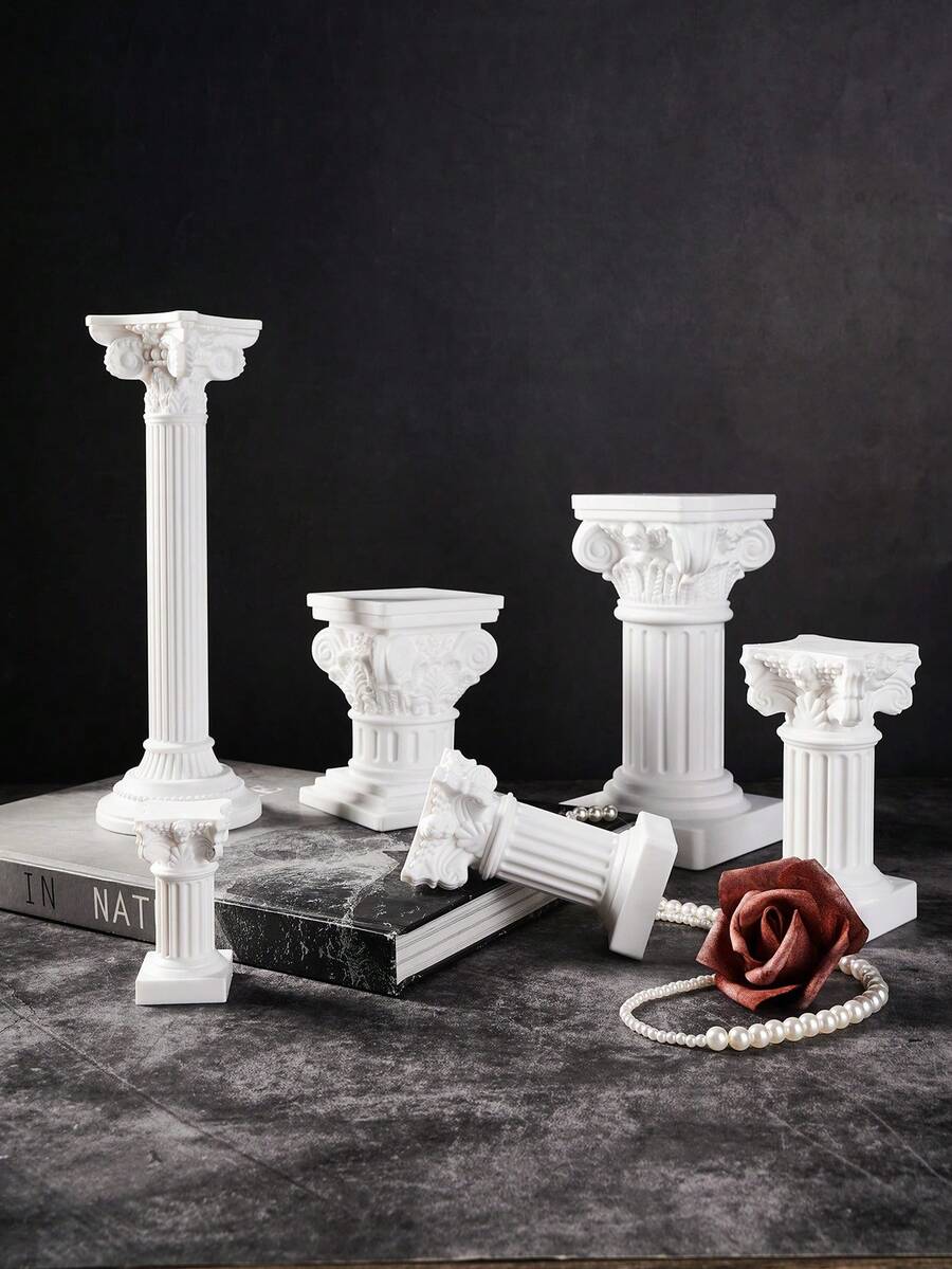 1 tượng cột La Mã cổ điển màu trắng kiểu Châu Âu, đế nến hình cột La Mã nghệ thuật, đồ trang trí nhà cửa ấm cúng, thích hợp cho trang trí nhà cửa, đám cưới, tiệc lễ hội.