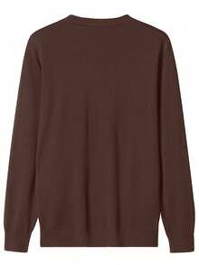 V Neck Sweater Men, Ribbed Knit Pullover Sweater, Long Sleeve Top - Brown - View 3