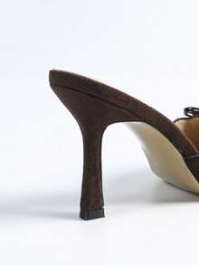 Fall/Winter Women's Fashion Pointed Toe Coffee Brown Bow Accent Party -On Stiletto High Heel Pumps, Elegant, Mule