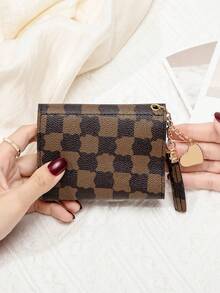 FOREVER MIYIN Fashion Printed Monogram Pattern Women's Trifold Wallet With Tassel & Heart Charm - Ideal For Fashion-Forward Ladies,Large Capacity Multifunction Clutch Purse Fold Wallet,Perfect For Daily Shopping/Dating/Travel,Business Casual For White-Collar Workers For Female For Women Work Business Commute Office Zipper Wallet Organizer Wallets Women Wallet Hasp Wallet