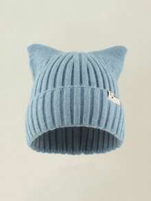 1pc Women's Y2k Kitten Ears Plush Knitted Hat,Suitable For Autumn And Winter Warm Daily Wear Knit Hat - Cat Ear Knitted Hat Type B - View 16