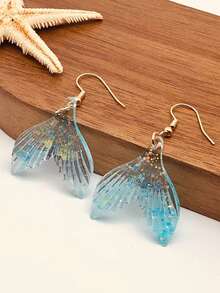 1 对彩虹色美人鱼尾巴耳环，优雅美观，美人鱼尾巴耳环，适合日常佩戴、海滩度假、节日、母亲节礼物、四季皆宜 - 彩色 - 查看 1