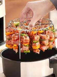 1 Stainless Steel Barbecue Grill, Includes Barbecue Forks, Air Fryer Grill Set, Stainless Steel Round Grill, Skewer Specific Rack, Air Fryer Accessories, Suitable For Cooking Delicious Meats, Vegetables, Fruits, Essential For Holiday Gatherings And Family Parties!