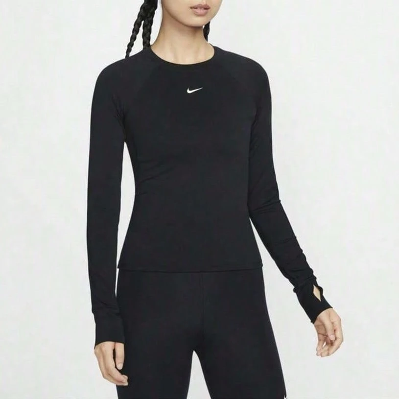 Nike 女式修身户外骑行跑步健身房训练速干 AS W NK PRO DF LS BASELAYER 长袖 T 恤 FV7846-010 - 黑色 - 查看 1