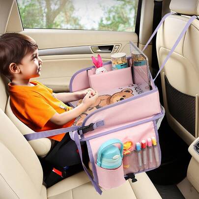 1 pieza Tablero de dibujo portátil para viajes, Bandeja de asiento de coche para niños, Escritorio plegable con almacenamiento, Adecuado para viajes en coche y actividades artísticas