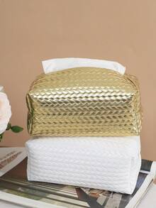 1pc/2pcs Gold Herringbone Embossed Pattern Paper Towel Holder Box, PU Leather Octagonal Bread Shape Waterproof Paper Towel Bag, Modern Minimalist Wheat Ear Design Paper Towel Dispenser For Living Room, Bedroom, Bathroom, Kitchen, Hotel, Bar, Cafe, Office, Outdoor Party - Gold - View 10