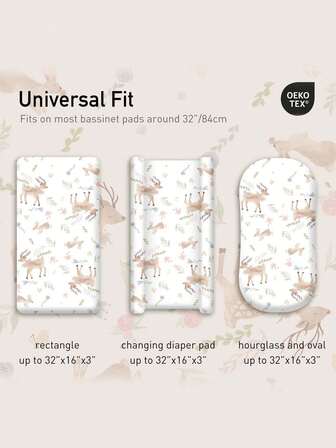 GLLQUEN BABY 婴儿床单 4 件装，透气舒适贴身床垫床单，弹性旅行婴儿床时尚花卉图案，男女宝宝摇篮床单 32 英寸 x 16 英寸（小鹿玫瑰图案），Oeko-Tex 认证