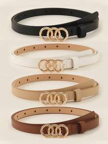 1/3/4 件优雅金色三环扣女士腰带，简约纯色腰带，适合外套、连衣裙、裤子，休闲百搭，学院风，适合日常通勤，馈赠佳品 - 彩色 - 查看 1