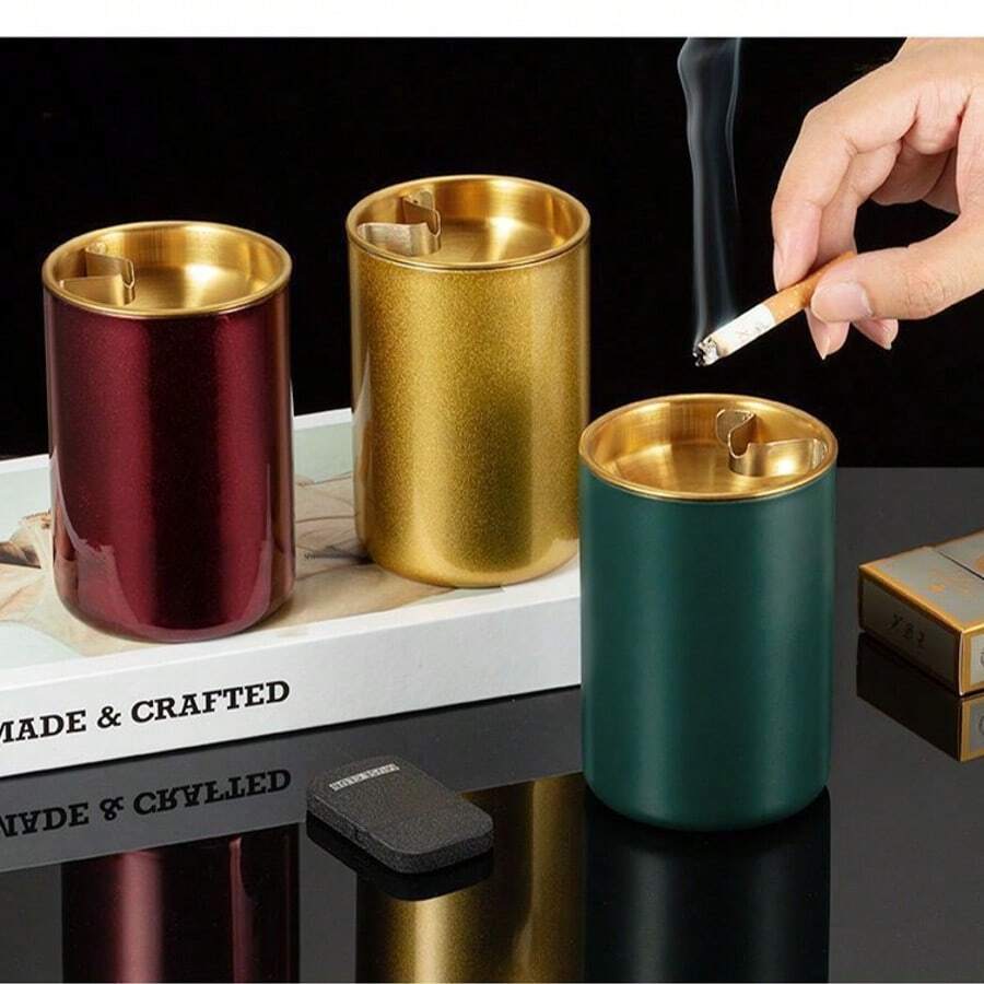 Windproof Stainless Steel Smokeless Ashtray For Cigars - Durable Indoor/Outdoor Use, Compact Design For Home, Office, Patio Or Car, Cigarette Ashtray, Patio Accessory, Modern Aesthetic, Sleek Metal Finish, High-Quality Construction, Outdoor Smoker, Minimalist Style, Sturdy Construction, Outdoor Enthusiast