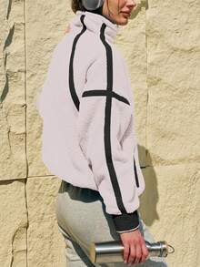 Women's Viral Sherpa Pullover Oversized Half Zip Sweatshirt | Cozy Y2K Winter Loungewear With Pocket Tumbler Fit - 白色 - 查看 3