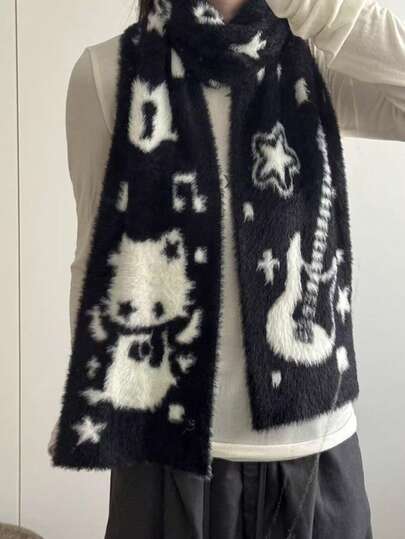 1개 기타 하트브레이크 고양이 리버서블 흑백 스카프 플러시, 따뜻하고 피부 친화적인 넥 워머 여자 친구 또는 가장 친한 친구를 위한 완벽한 선물 여성용 드레스 숄