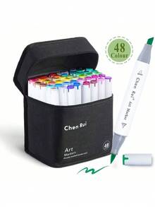 Set de markere de artă cu vârf dublu 168/120/100/80/60/48 de culori, markere portabile durabile cu geantă de depozitare, rechizite de artă potrivite pentru colorat și pictat adulți sau studenți - Alb-negru - Vizualizare 11