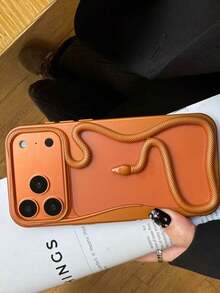 New Fashionable & Personalized Hollow Electroplated Snake Design Phone Case, Compatible With Apple 11/12/13/14/15/16/17 Pro/Pro Max, Galaxy S22/23/24/25 Ultra, Shockproof Full Coverage - Orange - View 2