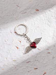 1pc Gothic Retro Devil Wing Heart Shaped Keychain, Cartoon Aluminum Alloy Key Chain For Party, Street, Couple, Bag, Car, Phone, Home, Anti-Lost, Gift For Women