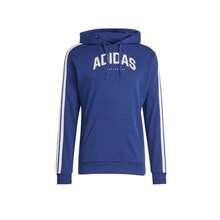 Adidas Men's Casual Sports Style Letter Print Contrast Striped Side Kangaroo Pocket Drawstring Hoodie - Blue - View 1