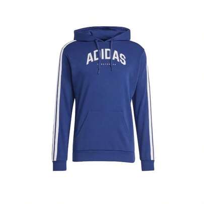 Adidas Men's Casual Sports Style Letter Print Contrast Striped Side Kangaroo Pocket Drawstring Hoodie