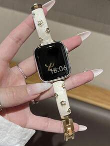 1pc Gold Floral Inlaid Metal Bracelet Watch Band, Women's Plum Blossom Ceramic Watch Band, Compatible With Apple Watch Series Ultra 3/2/1, SE, 11, 10, 9, 8, 7, 6, 5, 4, 3, 2, 1, Size 38/40/41/42/44/45/46/49mm, Smart Watch Accessory, Gold Band - Platinum - View 9