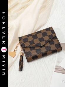 FOREVER MIYIN Fashion Printed Monogram Pattern Women's Trifold Wallet With Tassel & Heart Charm - Ideal For Fashion-Forward Ladies,Large Capacity Multifunction Clutch Purse Fold Wallet,Perfect For Daily Shopping/Dating/Travel,Business Casual For White-Collar Workers For Female For Women Work Business Commute Office Zipper Wallet Organizer Wallets Women Wallet Hasp Wallet