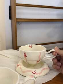 一套法式花卉陶瓷咖啡杯碟，手工彩绘花卉图案陶瓷杯碟，玫瑰蝴蝶单杯，适合冲泡花茶、红茶、下午茶，也可用作高雅的办公水杯、咖啡杯、早餐牛奶杯或礼品杯。 - 彩色 - 查看 6