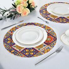 Mexican Talavera Round Placemats Set Of 4 7.87 Inch Heat Resistant Non-Slip Place Mats Washable Decorative Table Mats For Kitchen Dining Table Holiday Party - 彩色 - 查看 2