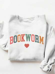 Casual Stylish Minimalist Women'S Long-Sleeve Round-Neck Sweatshirt With Letter Print,Graphic Crew Neck Sweatshirt, Long-Sleeve Pullover Comfy Loose Top (Perfect For Game Day And Valentine's Day) - 白色 - 查看 1