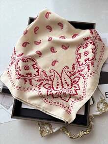 1pc Faux Silk Paisley Print 70cm Small Square Scarf, New Spring/Summer Fashion Bandana, Versatile Waist Tie, Hair Accessory, Headband, Stylish Neckerchief For Dress - Đỏ và trắng - Xem 5