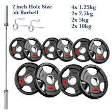Shark Power Gear Tri Grip Weight Plates (Pair & Sets) – Compatible With 2 Inch Barbell (4ft / 5ft / 6ft / 7ft) – Full Home Gym Strength Kit - A - Ver 27