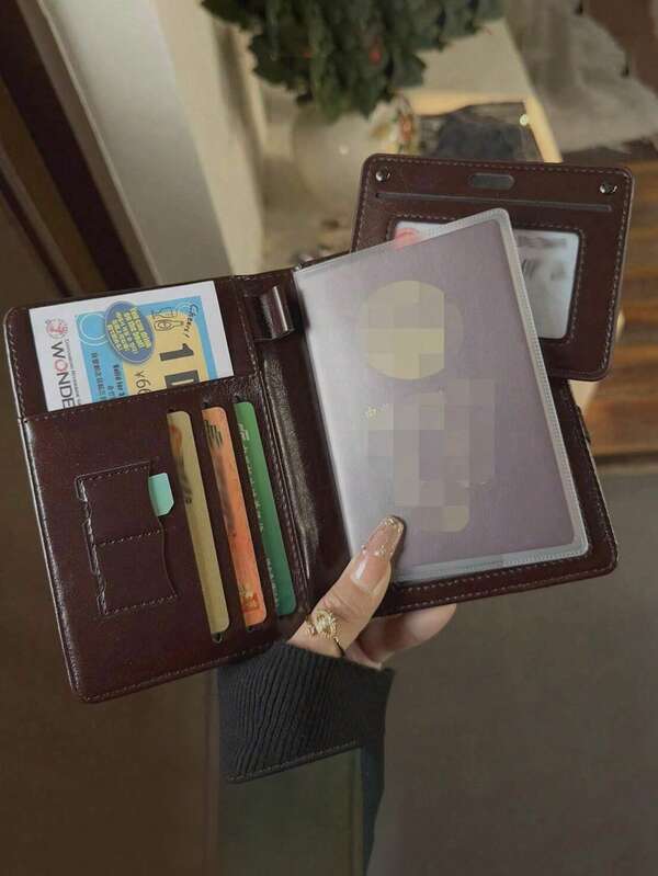 1 pieza Portapassaporte y estuche para tarjetas multifuncional, Funda de pasaporte de piel sintética, Adecuado para viajes, escuela, vacaciones, viajes de negocios, unisex, esencial para mujeres viajeras