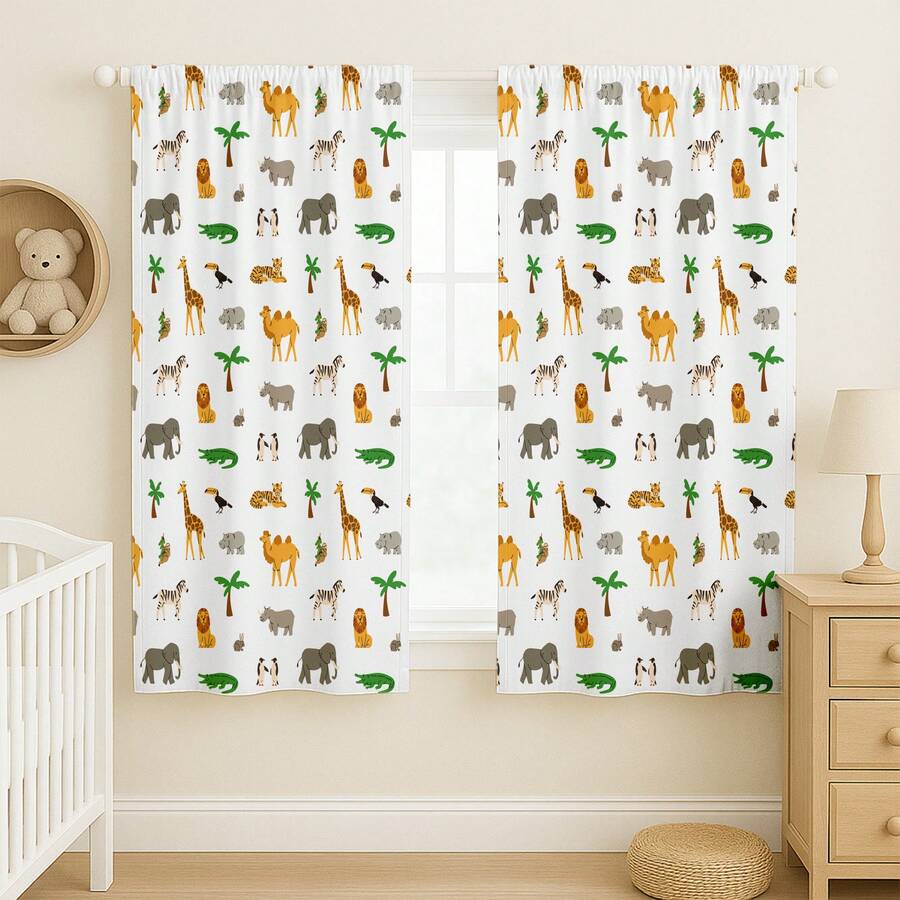 Sublimated Children's Curtain For Baby's Room 2.00x1.50m Boy And Girl Animals Various Prints - 白色叢林 - 查看 1