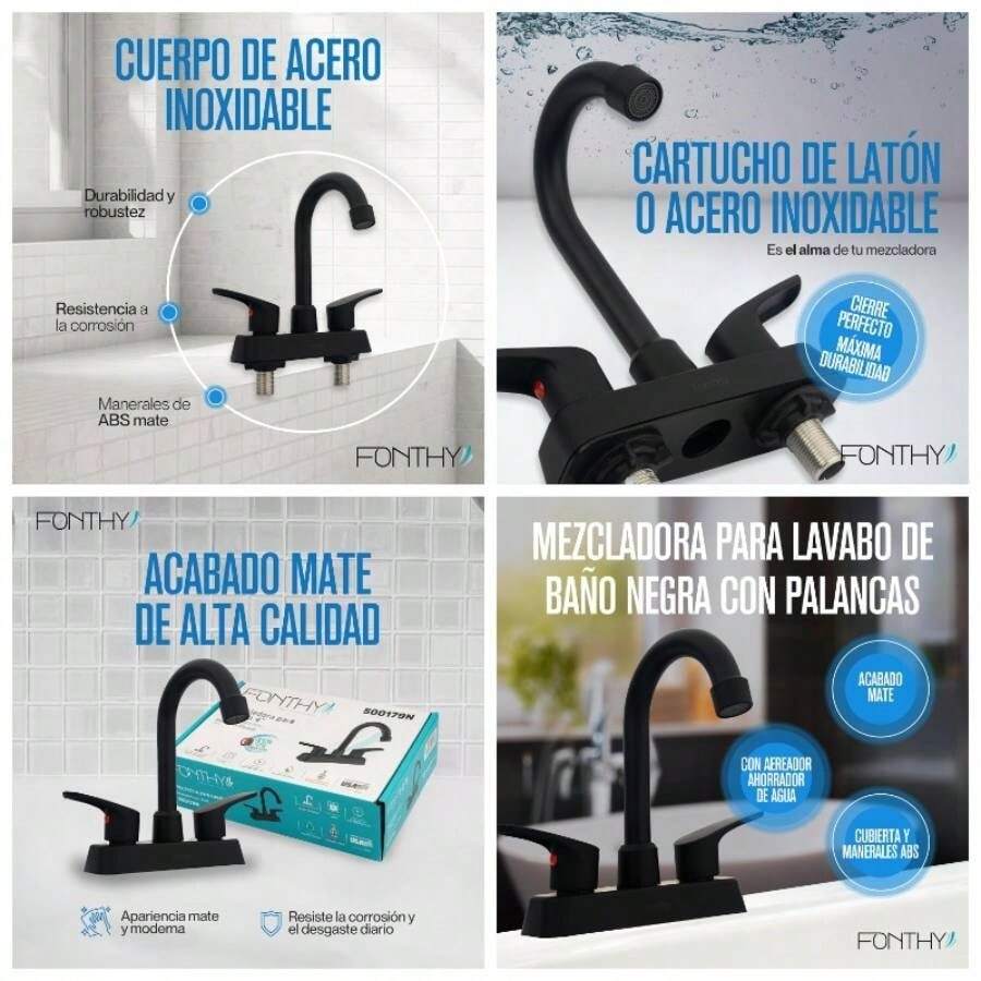 Mezcladora para Bao y Cocina Alta Durabilidad y Diseo 500111 - Negro Mate con Palancas - Ver 1