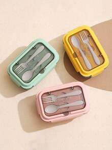 1 pieza Caja de almuerzo Bento a prueba de fugas con tapa sellada - Recipiente de comida apilable, adecuado para oficina, escuela, viajes, fácil de limpiar de material PP, almacenamiento de alimentos