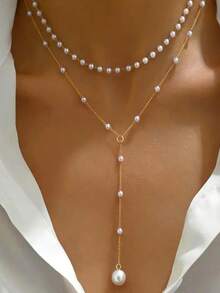 1 件新款女士珍珠项链 Kpop 金珠吊坠项链哥特双层链式项链女士日常时尚派对珠宝礼物（由于手工切割，珠子数量可能略有不同）