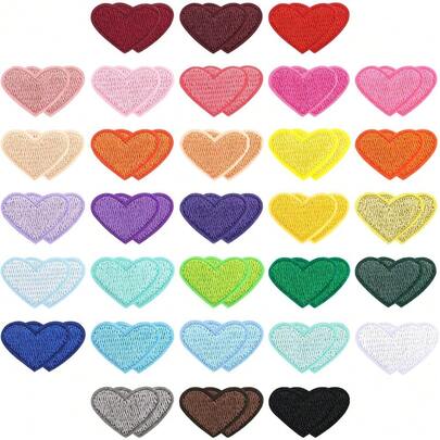 62 PCS Heart Shape Iron On Patches, Mini Cute Heart Iron On Decal, Sew On Patches, Ironable Patches, Embroidered Applique Decoration Patches For DIY Craft Backpack Bag Hat Jacket Clothing(31 Color)