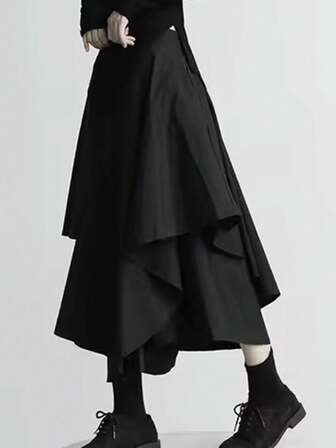 女士休闲不对称短裙，纯色优雅梭织面料，不对称设计，适合日常约会、机场穿着，春夏款