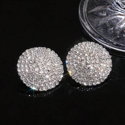 1 Pair Luxury Exaggerated Sparkling Crystal Round Stud Earrings
