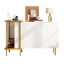 Credenza moderna bianca con 2 Türen e 2 offenen Fächern, Couchtisch aus Metall/Glas, Weiß, 120 x 40 x 77,5 cm (LxBxH)