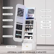 HWB 360°Swivel Jewelry Organizer With Full Length Mirror With Lights,Jewelry Armoires Cabinet Standing With Drawer,Large Mirror Storage For Jewelry And Makeup(White) - White - View 4