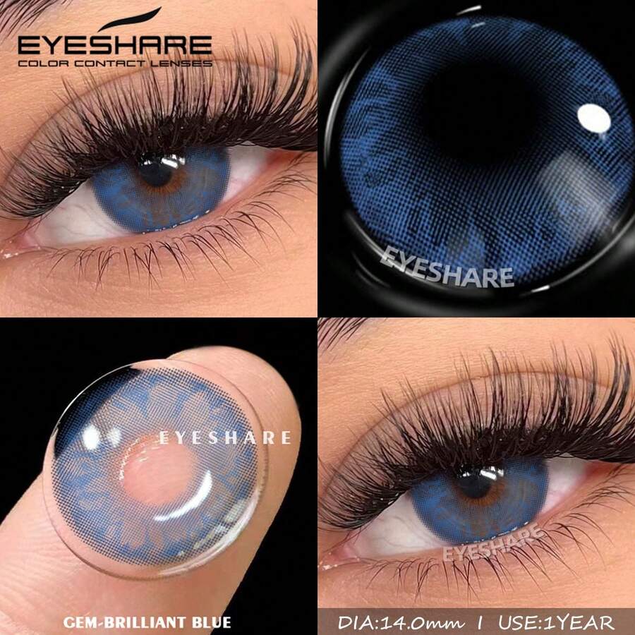 EYESHARE 2 Pcs Colored Contact Lenses For Eyes Gem Blue Colored Lens Natural Purple Eyes Contact Yearly Blue Beauty Makeup Eyes Lens,14.0mm- No Degree - GEM-BRILLIANT-BLUE - 查看 1