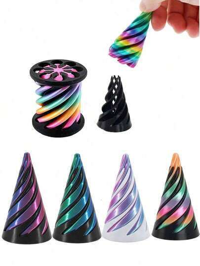 不可能锥，不可能锥收藏品，3D打印螺旋光学错觉，彩色渐变设计，螺旋金字塔桌面摆件，带柔性锥体，舒缓办公和家居装饰，柔和明亮的色彩有助于缓解焦虑，是成人和青少年的理想礼物，FoAid出品，趣味设计