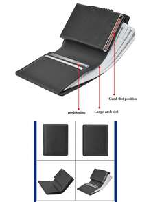 1个便捷时尚的男士短款PU皮钱包，带自动弹出式铝合金卡槽，防盗防磁，男士最佳礼物 - 彩色 - 查看 2