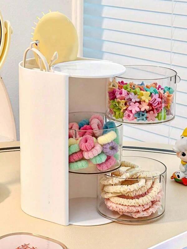 1pc Multi-Layer Rotating Storage Box, Rotating Storage Box For Hair Clips, Hair Accessories, Hair Ties, Makeup Sponges, Jewelry, Rings, Dust-Proof Storage