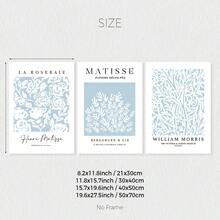 3 件套波西米亚绿色抽象几何植物线条艺术肖像帆布墙面艺术印刷品、马蒂斯墙面艺术、毕加索艺术印刷品、威廉·莫里斯印刷品、画廊墙面艺术海报套装、绿色房间装饰美学墙面艺术、抽象墙面艺术、家居装饰、无框 - 藍色 - 查看 10