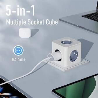 1 X 5-Socket Multi-Port Cube Power Strip, 5 X EU Sockets | Dark Grey | Suitable For Home, Travel, Office, Dormitory And Games Room.