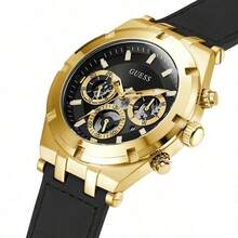 Guess Continental Multifunction Three-Eyed Dial Brown/Black/Khaki Leather Strap Watch For Men - GW0262G1/GW0262G2/GW0262G3 - Gold - View 3